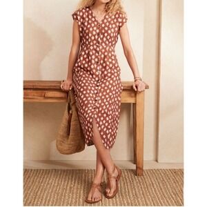 Garnet Hill Women's Midi Shirtdress 100% Linen European Flax Rust Orange SZ 12